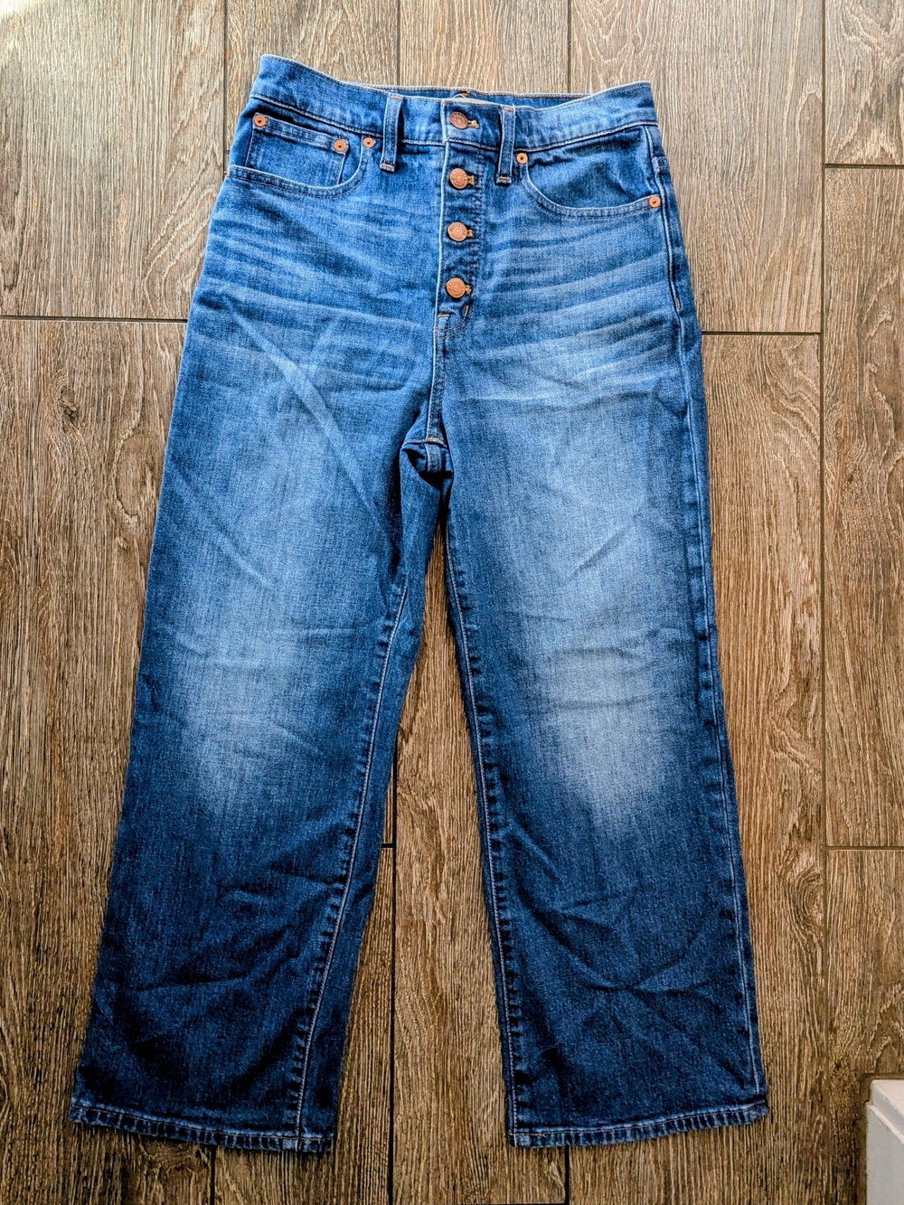 Madewell Slim Wide Leg Crop Jeans Size 27 Button Fly Medium Wash Stretch